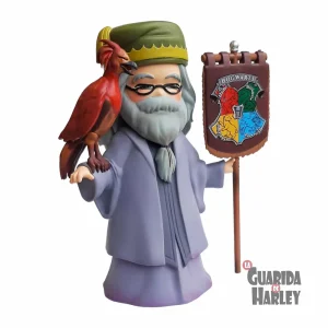 Figura Dumbledore con Fénix Fawkes y Estandarte Hogwarts 15 cms