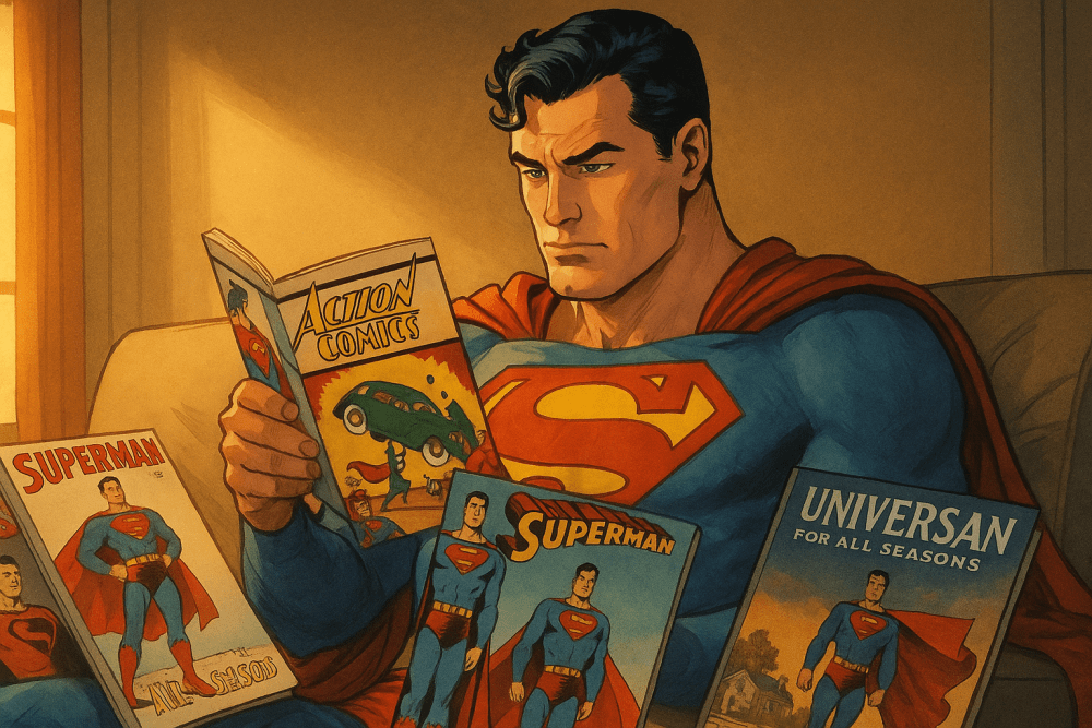 Superman leyendo comics de superman