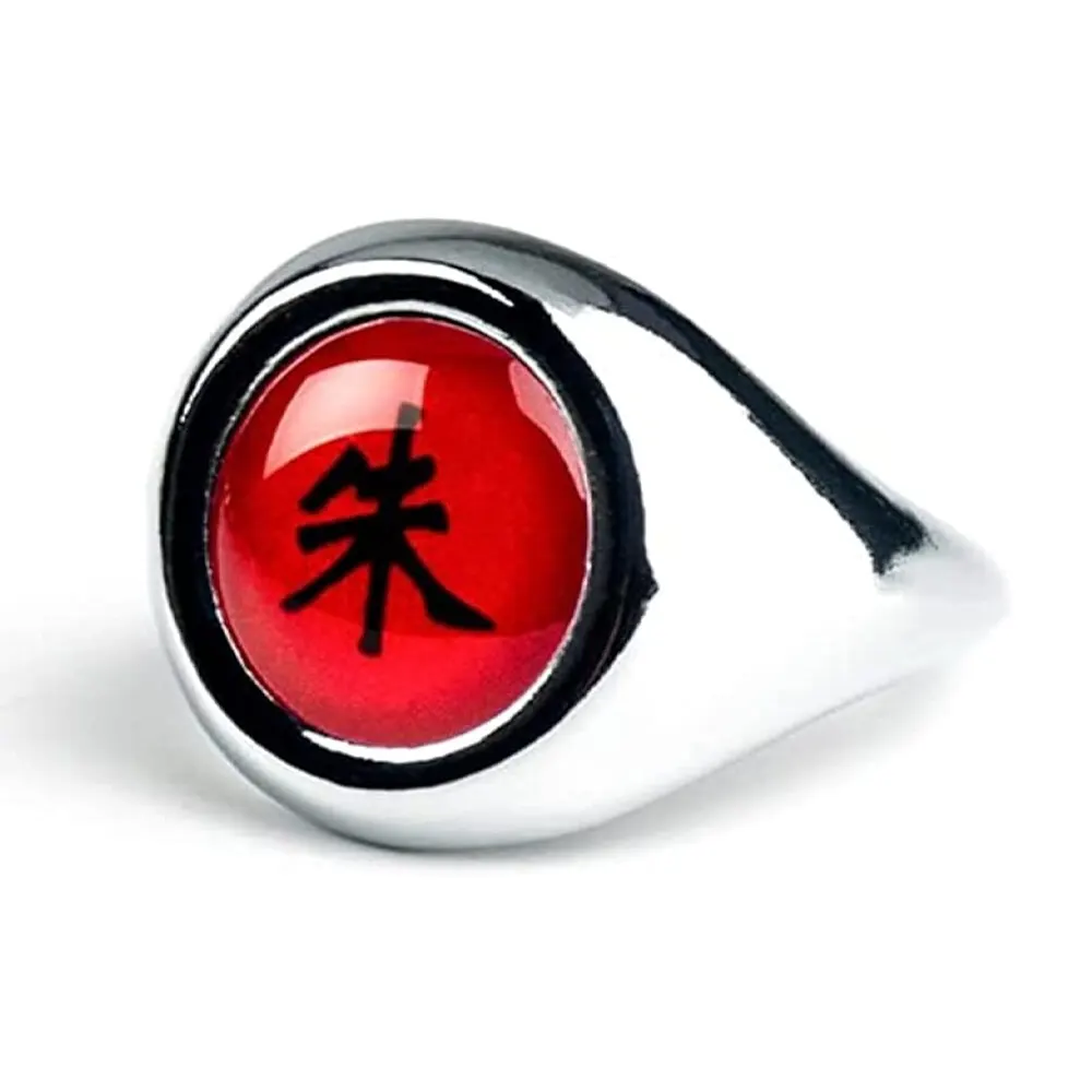 anillo akatsuki naruto ajustable con kanji rojo