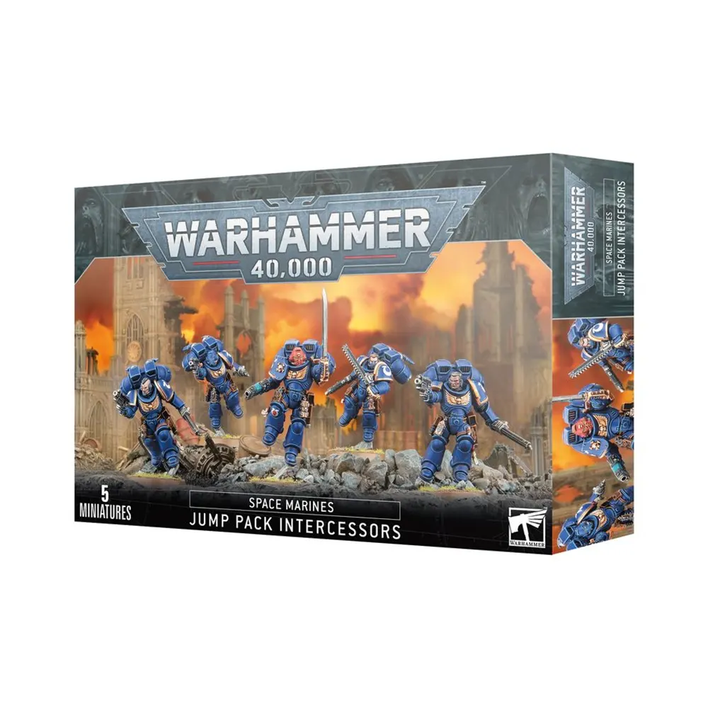Caja warhammer 40.000: marines espaciales intercesores asalto con propulsor salto